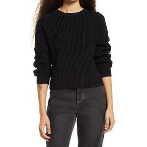 BP. Cleo Crop Crewneck Sweater Chunky Rib Women's M Black
